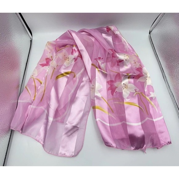 Silk Square Scarf Women 37 x 37 Inches Shawl Wrap floral Pink - Picture 2 of 6